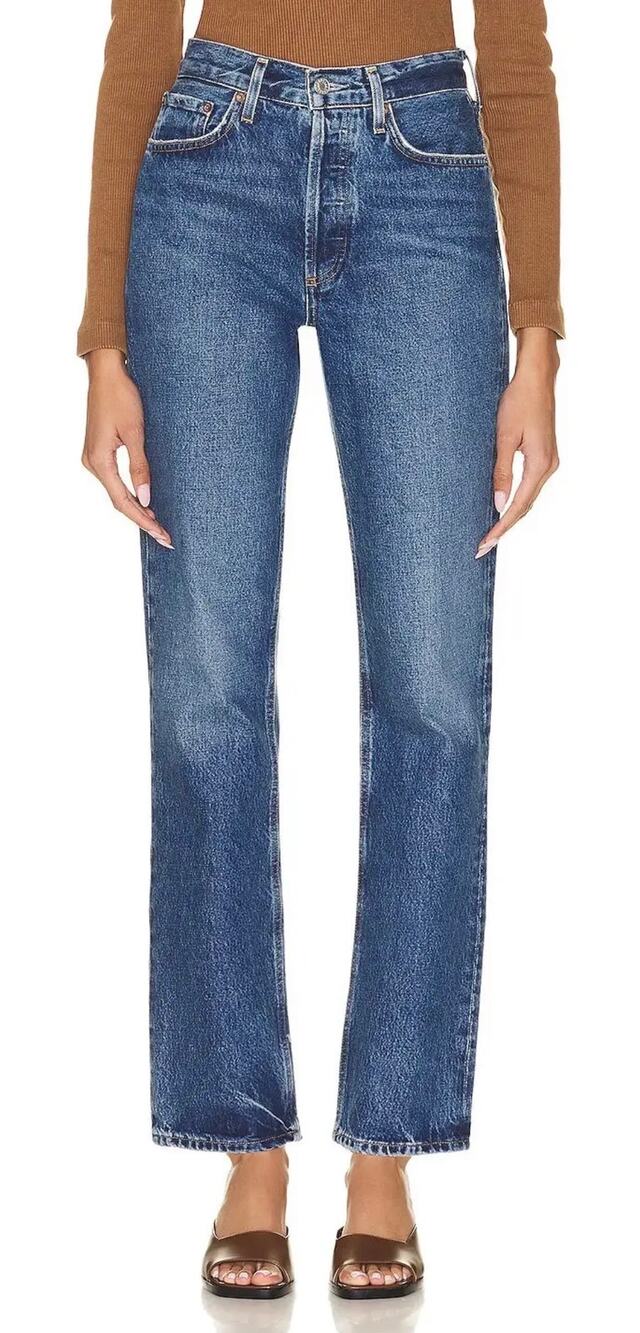 Agolde LANA Mid-Rise Straight Leg Jeans, Pattern (Blue), Size 24